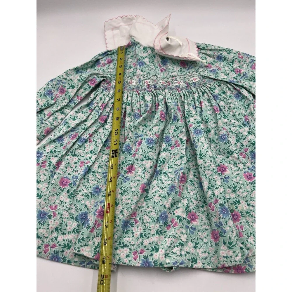 Vintage Rosey Kids Smocked Bishop Dress Girl 3T Blue Floral Embroidery